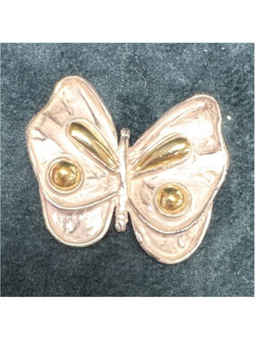 Marsh Signed Butterfly Brooch Pin Silver Tone with 18k Gold Tone Accents